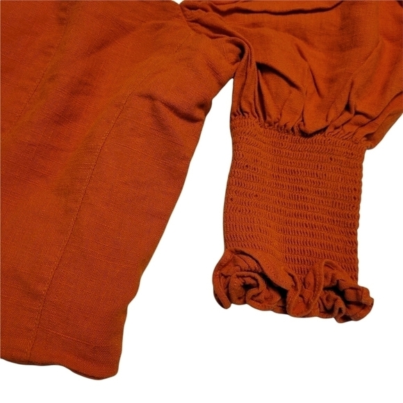 NICHOLAS Orange Cropped Shirred Gauze Top - Picture 3 of 10